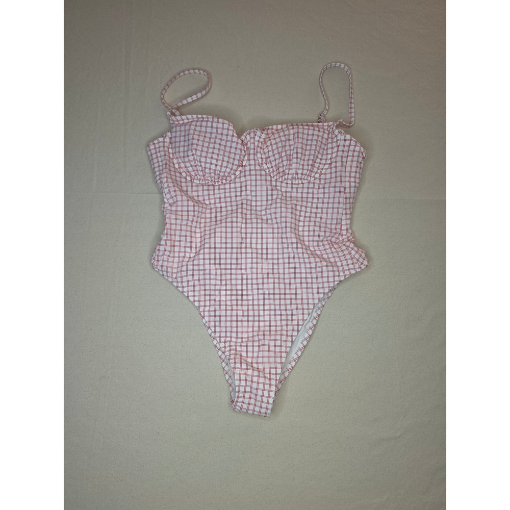Solid & Striped Gingham Underwire Balconette One Piece Swimsuit Red Medium NWT